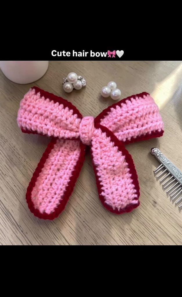 Crochet Hair Bow - Pink and Red
